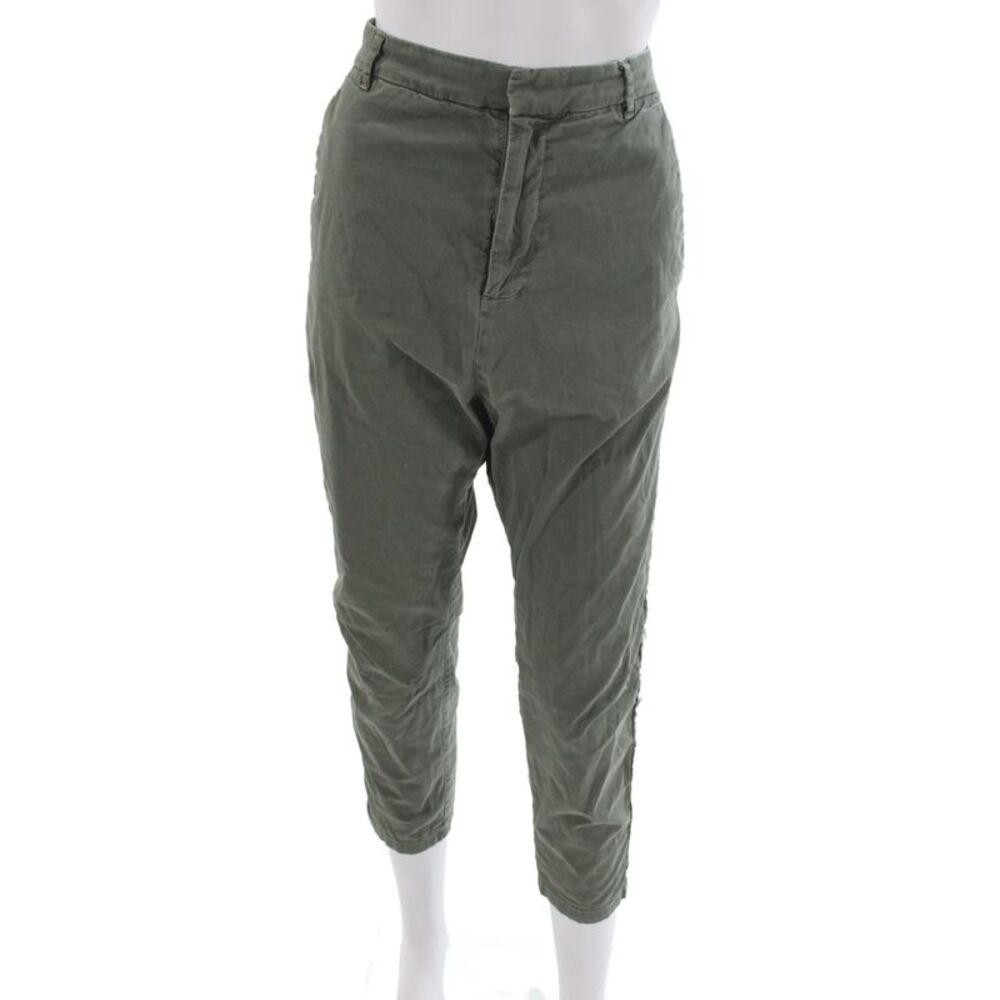 Nili Lotan Women Ankle Pants Green Button Cotton Size 4